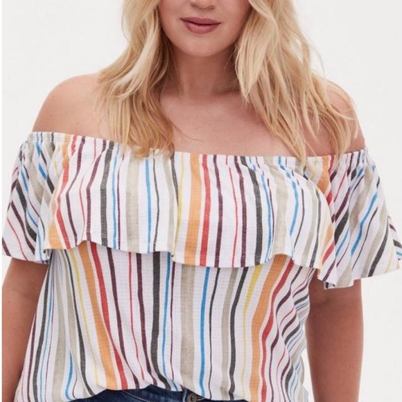 torrid Tops - torrid Multicolor Striped Off-Shoulder Crop Top
